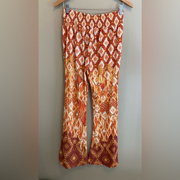 Miss Me: Orange, White and Burnt Red Hippie Festival Rayon Pants - Picture 6 of 17